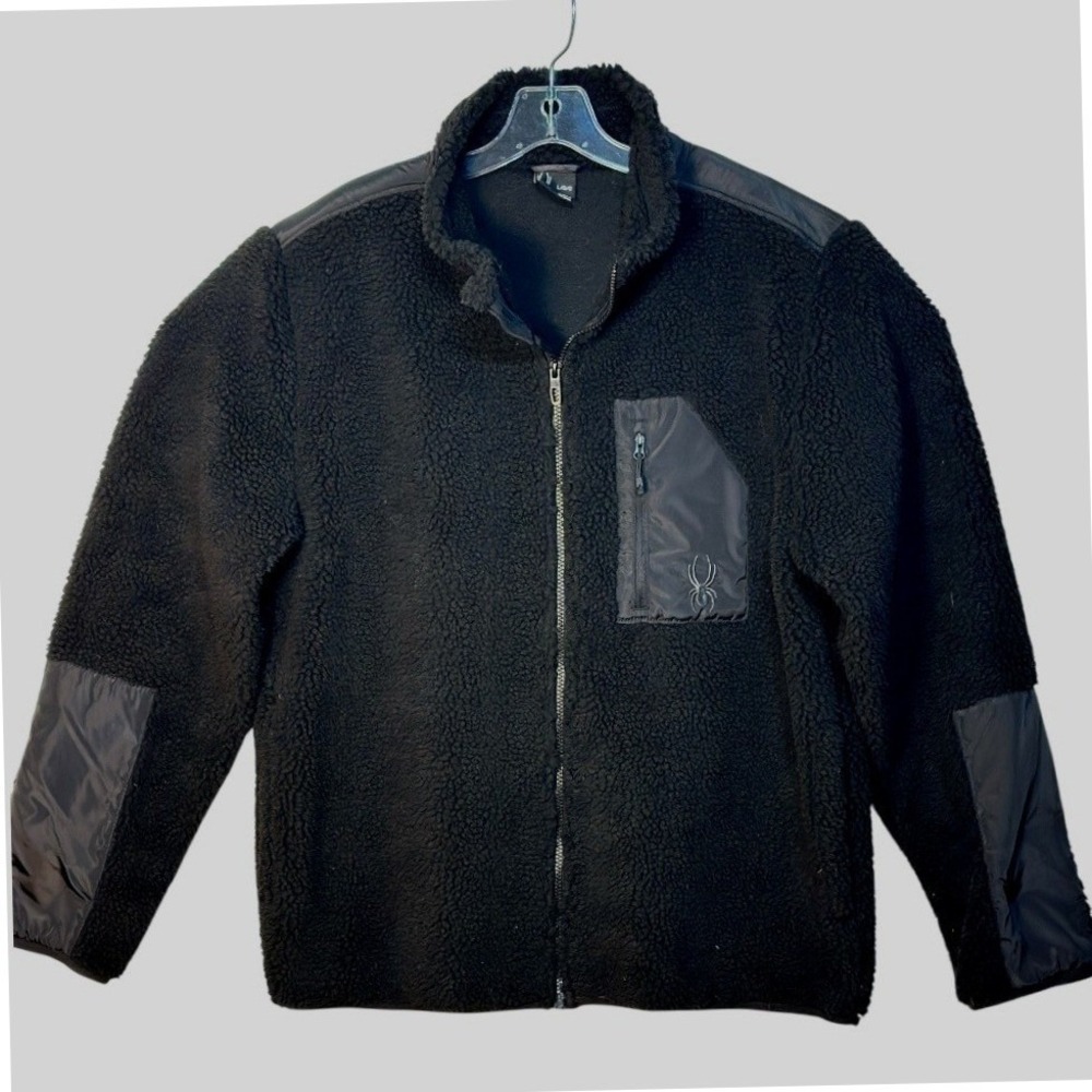 Spyder Sherpa Fleece Jacket Men Black Nylon Overlay Full Zip Gorpcore Utility M